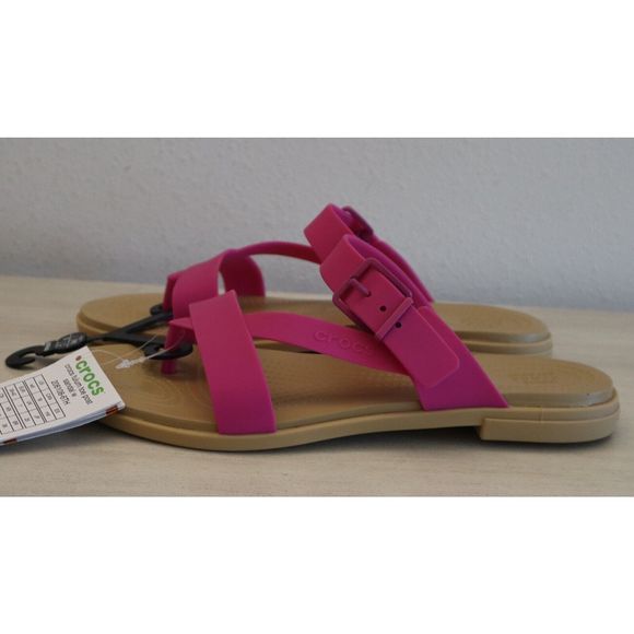Crocs 206108-6TH Women's Sz 9 Fuchsia Fun/Tan Tulum Toe Post Sandals - Picture 6 of 8